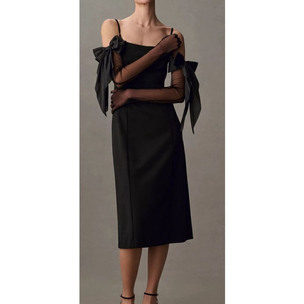 Anthropologie Chic Black Sexy Scoop-Neck Midi Party Dress 4 - Picture 4 of 11